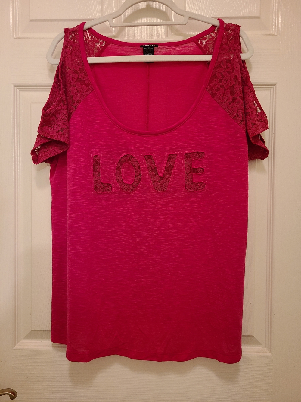 torrid Pink Lace Cold-Shoulder Top with LOVE Detail